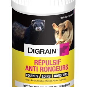 DIGRAIN Répulsif Anti Rongeur, Fouine, Loir - Poudre d'origine Végétale à Répandre - Flacon 500g