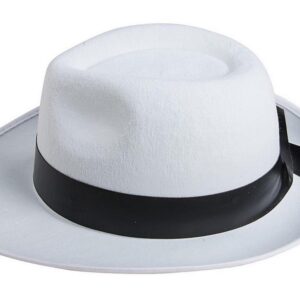 P'TIT CLOWN - 34761 - Chapeau Borsalino - Rayé Noir et Blanc - Gangster, Mafia, Al Capone - Accessoire de Déguisement - Pour Carnaval, Fêtes à Thèmes, Soirées Costumées, Cosplay - Adulte - Blanc