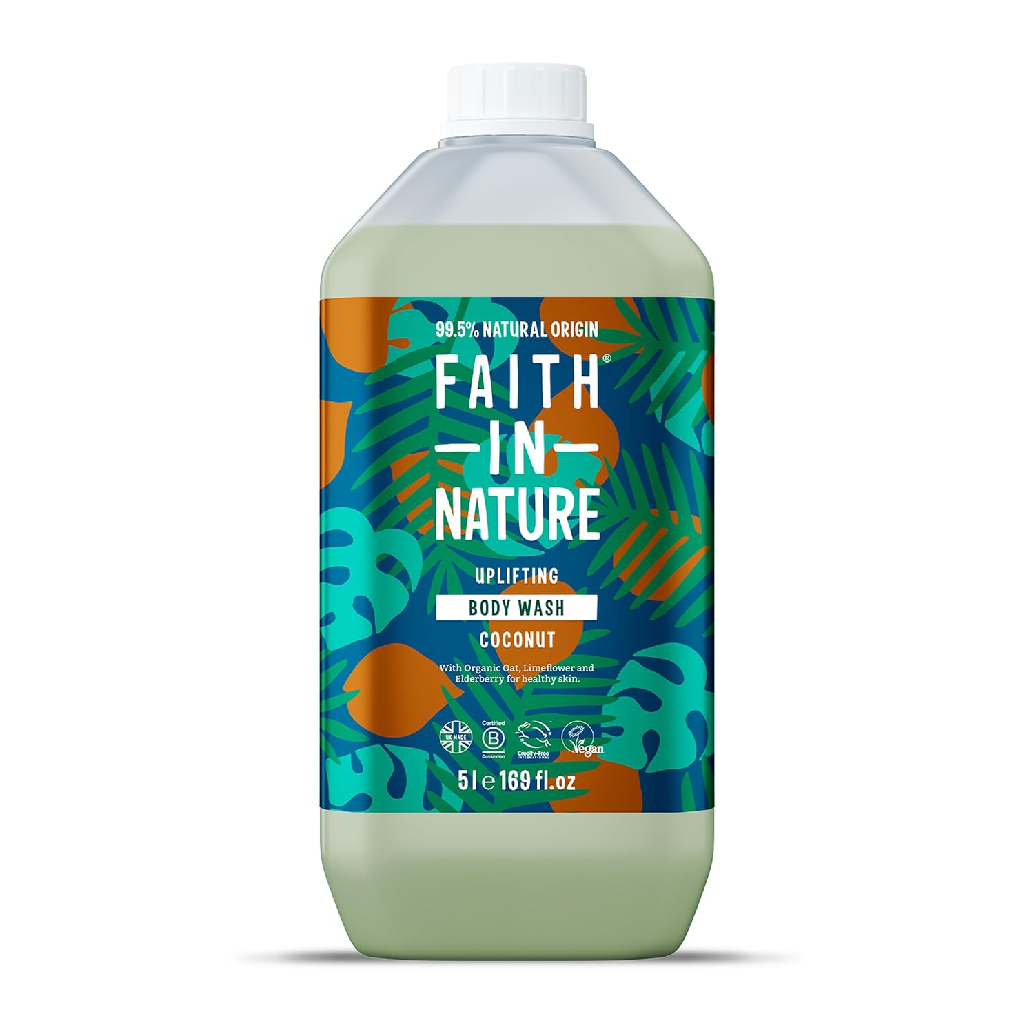 Faith in Nature Gel Douche et Bain Naturel Huile de Coco, Hydratant, Végan et Respectueux des Animaux, Sans Parabènes et Sans SLS, Recharge 5L