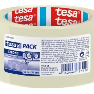 tesa Ruban adhésif d'emballage, Ruban adhésif d'emballage résistant pour colis et boîtes de poids moyen à lourd, 66 m x 50 mm - Transparent