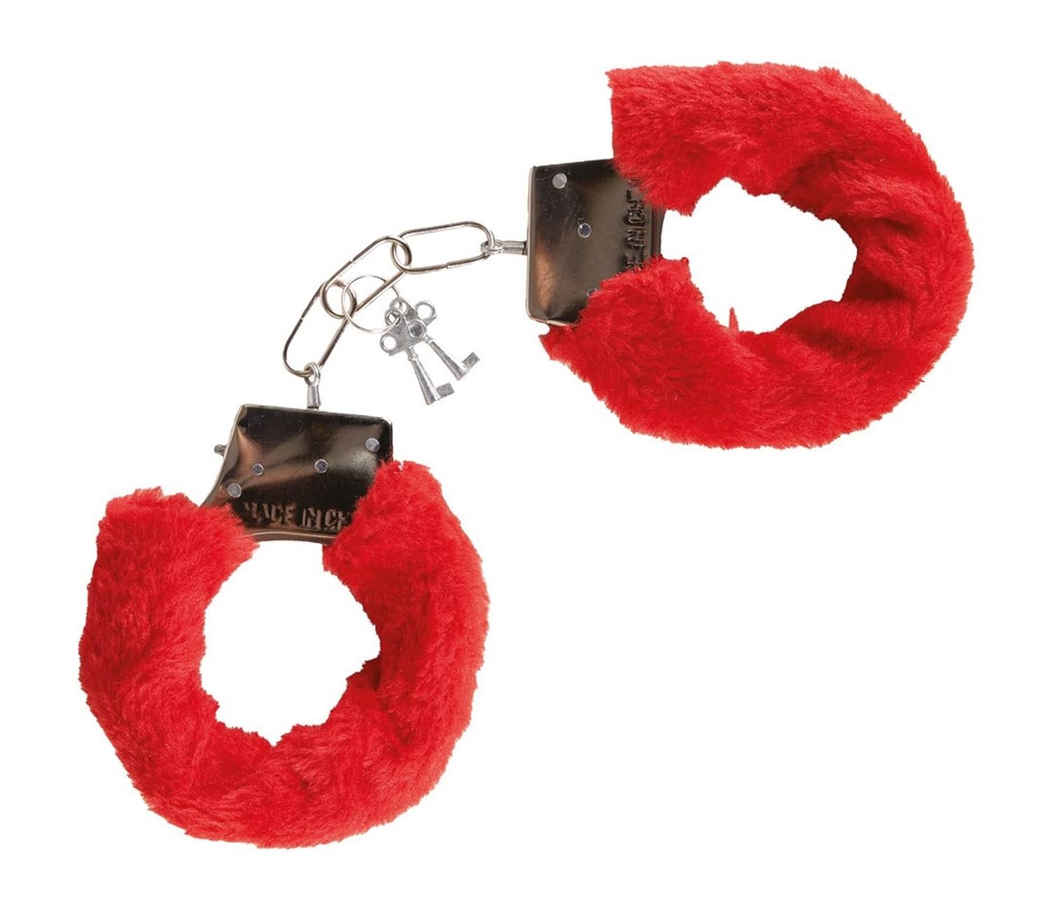 P'TIT CLOWN - 23273 - Menottes avec Fausse Fourrure - Clés Fournies - Idéales pour EVJF, EVG, Saint Valentin - Parfaites pour Ajouter Une Touche de Fun et de Folie à Votre Évènement - Rouge