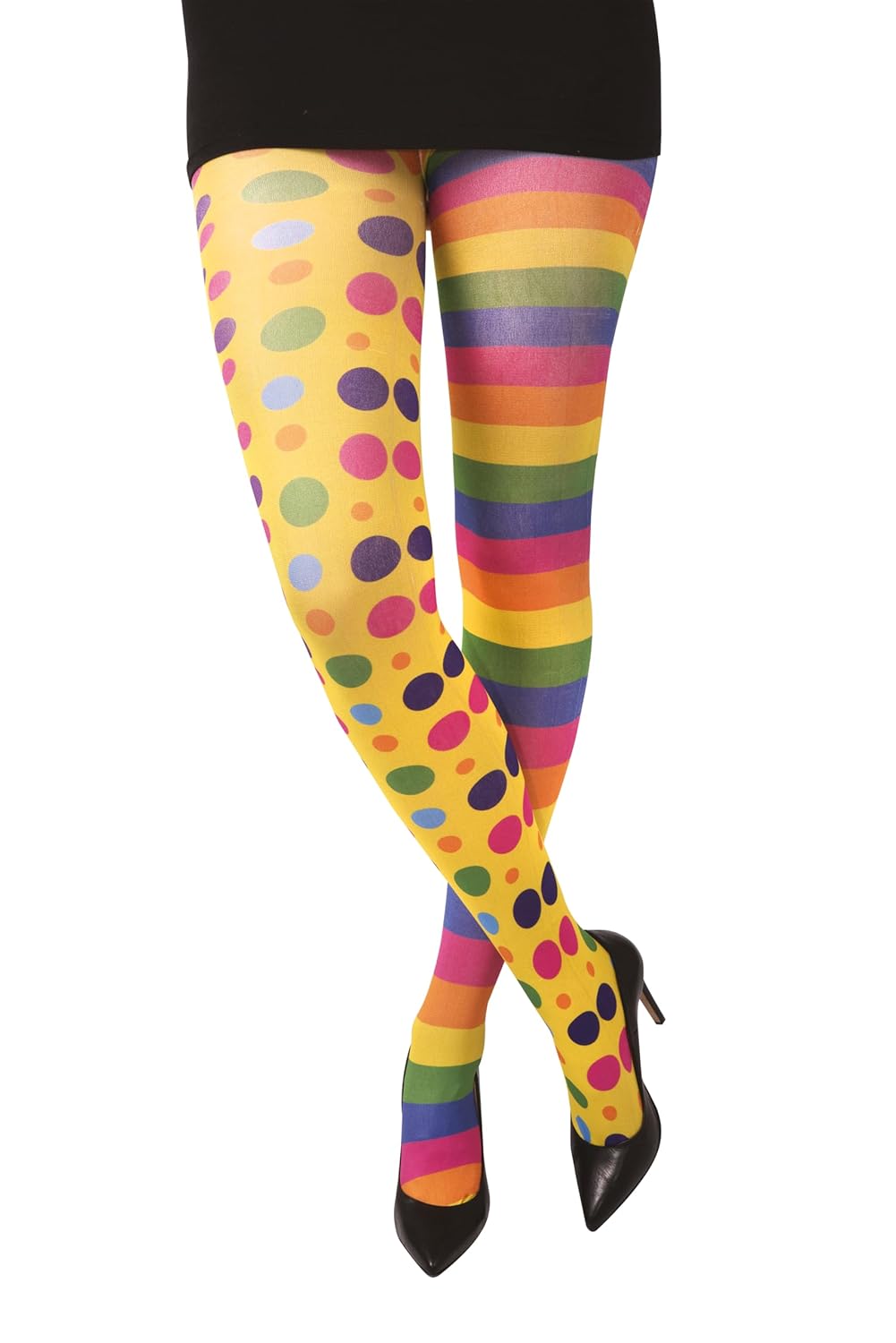 P'tit Clown - 72707 - Collant Opaque Clown Femme - Motifs Rayures et Pois Multicolores - Accessoire Fantaisie pour Déguisement Carnaval, Halloween, Fêtes à thème et Spectacles - Taille Unique