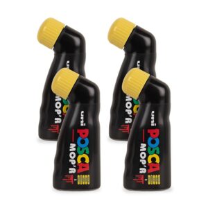 POSCA - Uni Mitsubishi Pencil - Marqueur MOP'R - Pointe Ronde XXL 3-19 mm - Forme Ergonomique, Corps Semi-Rigide - Marqueur Peinture À Base d'Eau - Tout Support - Jaune X4