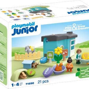 Playmobil 71690 Junior : Maison des Animaux - Comprenant Quatre Animaux de Compagnie - Jouet fabriqué à partir de matière d'origine végétale - Dès 12 Mois