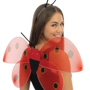 P'TIT Clown - 52310- Set de Coccinelle, Ladybug Set - Costume, Déguisement Adulte - Rouge et Noir, 38x45 cm - Serre-tête, Ailes - pour Carnaval, Soirées à Thèmes, Halloween, Cosplay - Unisexe