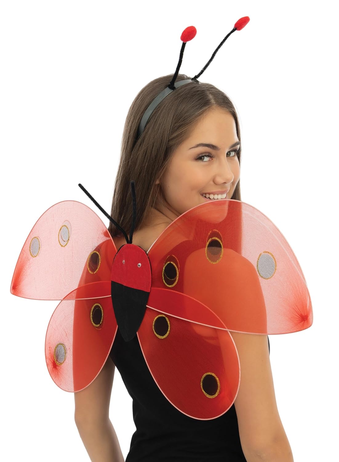 P'TIT Clown - 52310- Set de Coccinelle, Ladybug Set - Costume, Déguisement Adulte - Rouge et Noir, 38x45 cm - Serre-tête, Ailes - pour Carnaval, Soirées à Thèmes, Halloween, Cosplay - Unisexe