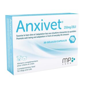 MP Labo Anxivet® - Favorise Le Bien-être et l'Adaptation Face aux Situations Stressantes du Quotidien pour Chien et Chat (250 MG 28 UI 30 gélules)