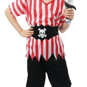 P'TIT CLOWN - Déguisement Pirate Garçon - Costume Enfant Parfait pour Anniversaire, Carnaval, Fêtes Costumées et Évènements à Thème (Rouge, Noir, 5-6 ans)