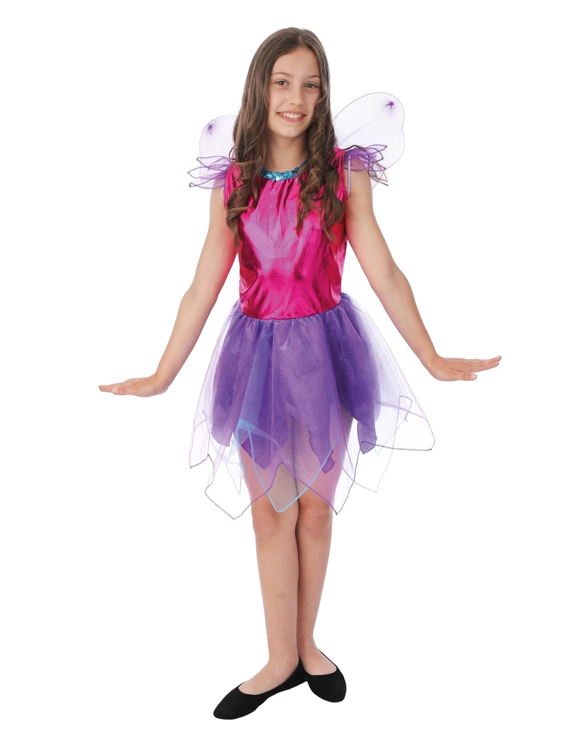 P'TIT CLOWN - Déguisement Fée Fille - Robe, Ailes - Costume Enfant Carnaval, Anniversaire, Halloween, Fête Costumée - Rose, Violet (5/6 ans)