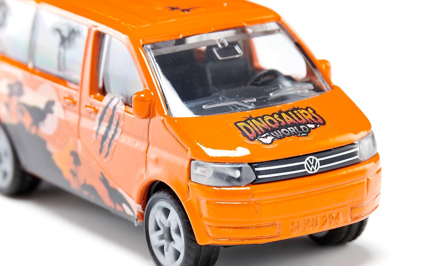 siku 1070, VW T5 Multivan avec Autocollants Dino, Métal/plastique, Orange, Hayon arrière ouvrable, Attelage de remorque – Image 2