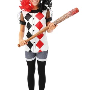 P'TIT CLOWN - Costume Clown Arlequin Fille - Noir, Rouge - Déguisement Enfant Parfait pour Halloween, Fêtes Costumées et Évènements à Thème (10/12 ans)