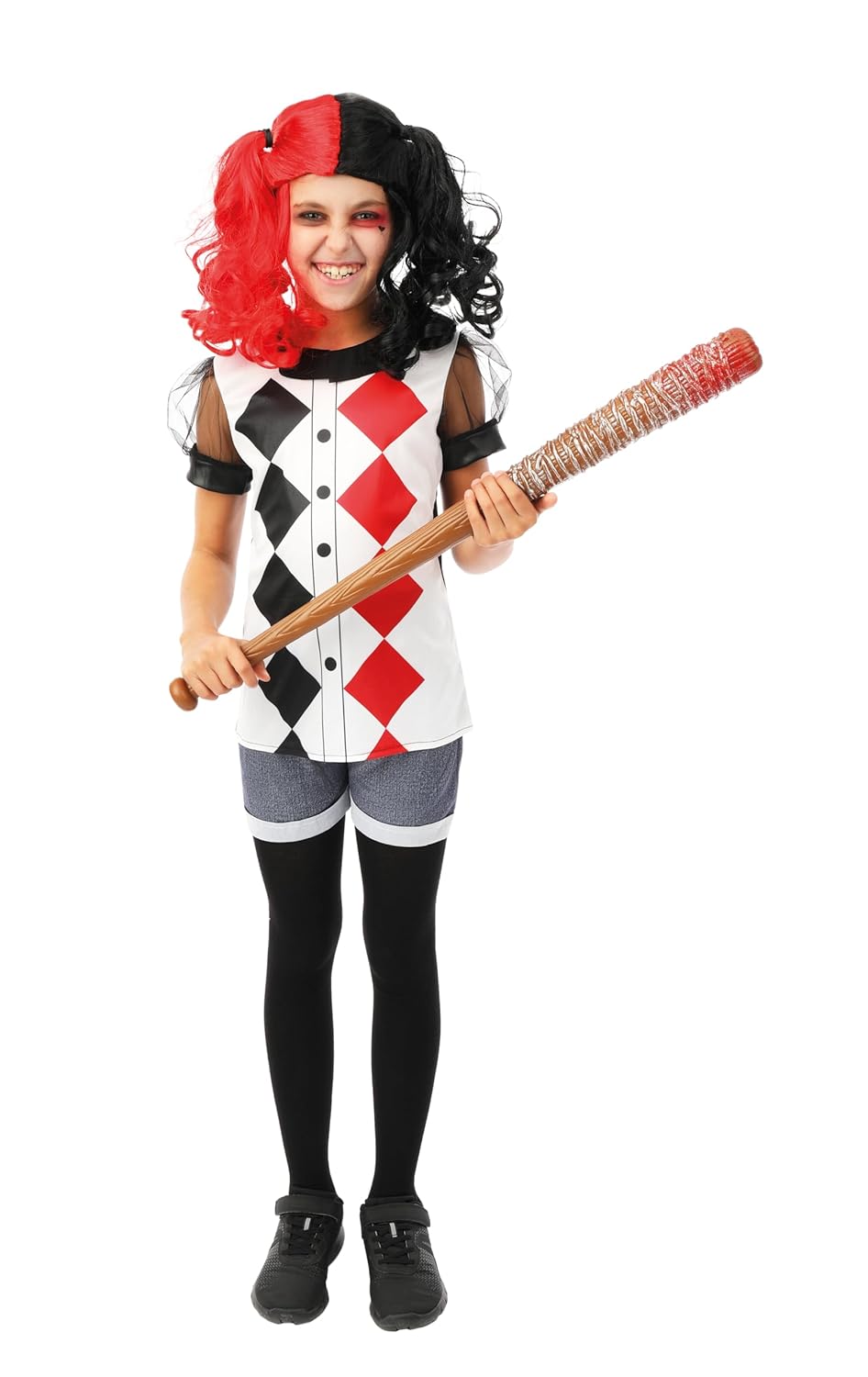 P'TIT CLOWN - Costume Clown Arlequin Fille - Noir, Rouge - Déguisement Enfant Parfait pour Halloween, Fêtes Costumées et Évènements à Thème (10/12 ans)