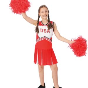 P’TIT CLOWN - Déguisement Pompom Girl Enfant - Costume Chearleader Fille - Pour Carnaval, Fêtes Costumées et Évènements à Thème - Confortable et Réaliste - Polyester - Rouge et Blanc (10/12 ans)