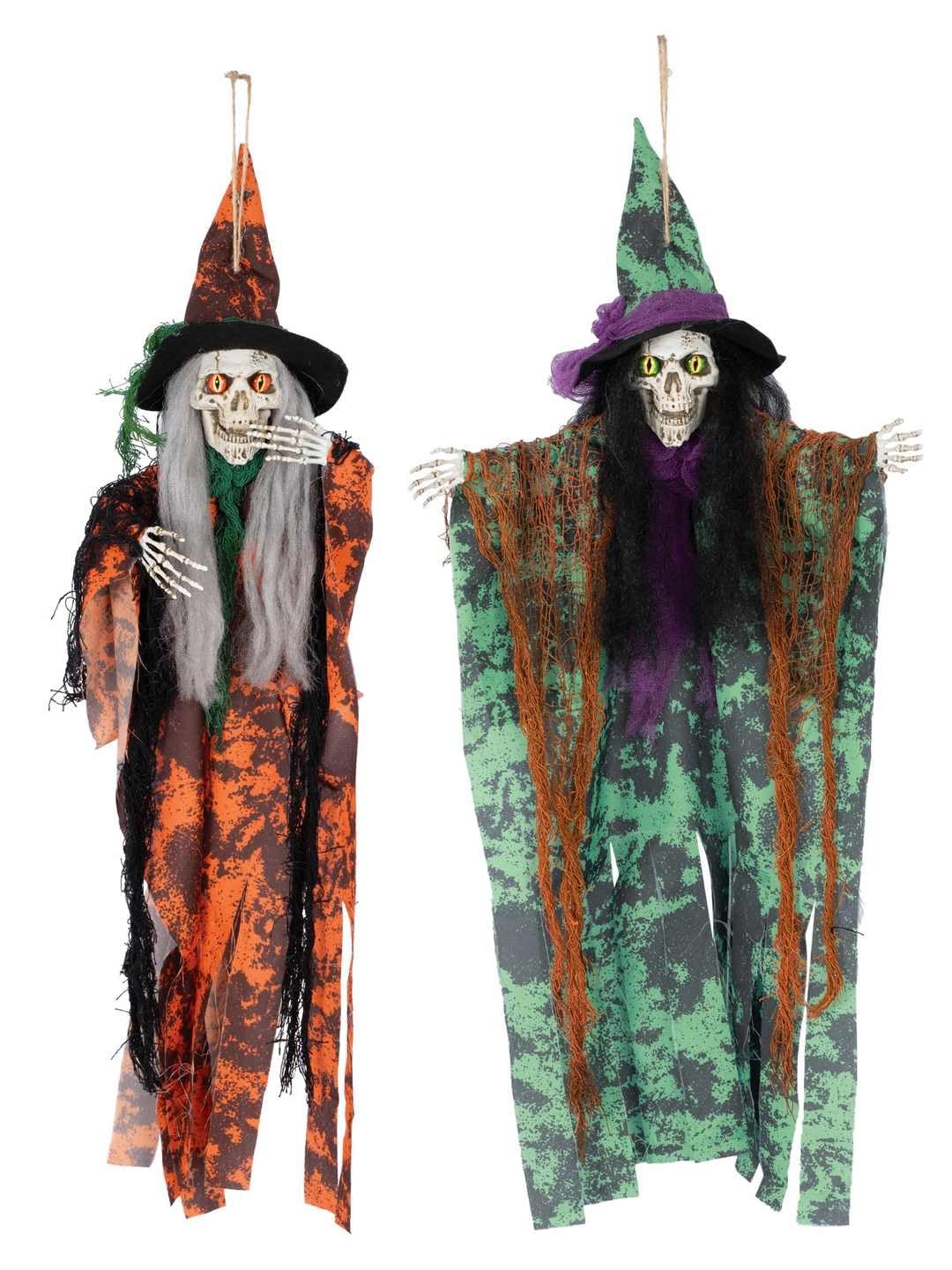 P'TIT CLOWN - 24052 - Sorcière à Suspendre - Décoration Halloween Effrayante - 60 cm - Couleur Aléatoire Vert ou Orange