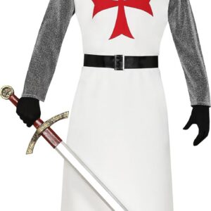 FIESTAS GUIRCA | Costume de Templario Medieval (14-16 Ans) - Capuche, Tunique, Ceinture et Pantalon - Costumes de Chevalier pour Halloween, Carnaval et Fêtes Historiques - Idéal pour Ados