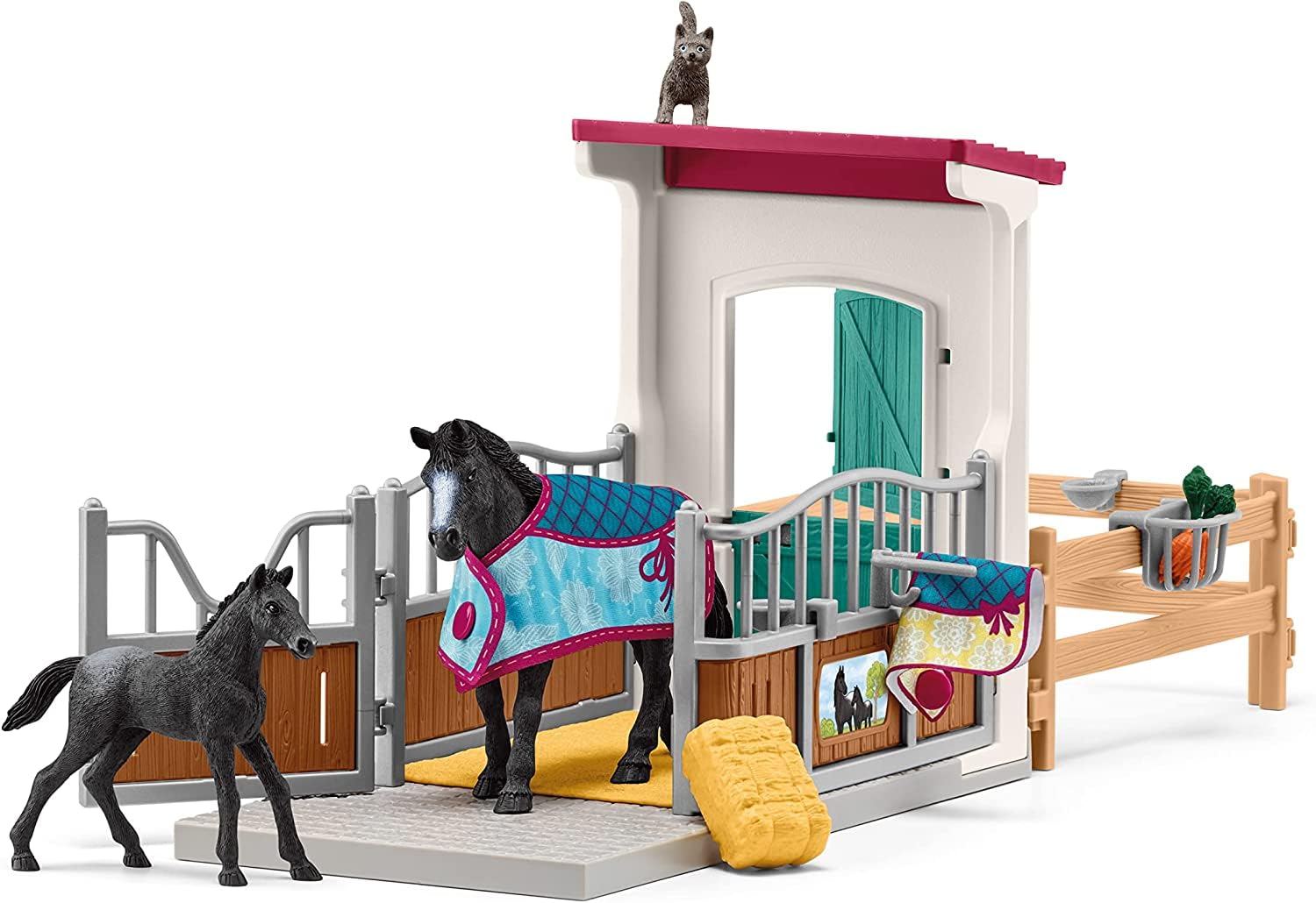 Schleich 42611 Horse Club – Box pour Cheval avec Jument et Poulain, Coffret avec 21 éléments Inclus Dont 2 Chevaux, Coffret Figurines pour Enfants dès 5 Ans