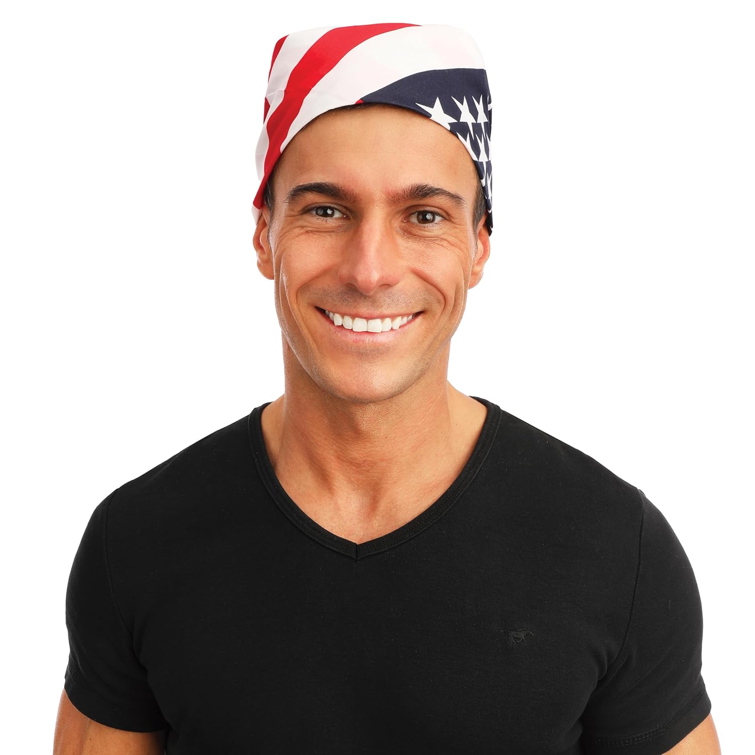 P'tit Clown - 21081 - Bandana USA - Foulard Carré - Fichu Foulard Cheveux - Homme, Femme - Accessoire Déguisement Carnaval, Célébration 4 juillet, DDay, Halloween - Polyester - 54 x 54 cm