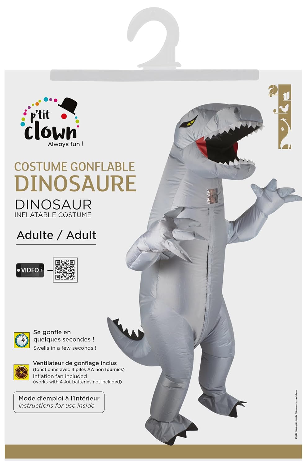 P'TIT CLOWN — Costume Gonflable Dinosaure Taille Unique – Image 4