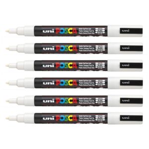 POSCA PC- 3 m-Uni blanc marqueurs peinture à pointe ogive 1,5 mm pointe écrit sur toutes les surfaces en verre Pierre en Métal Bois Plastique (Lot de 6)