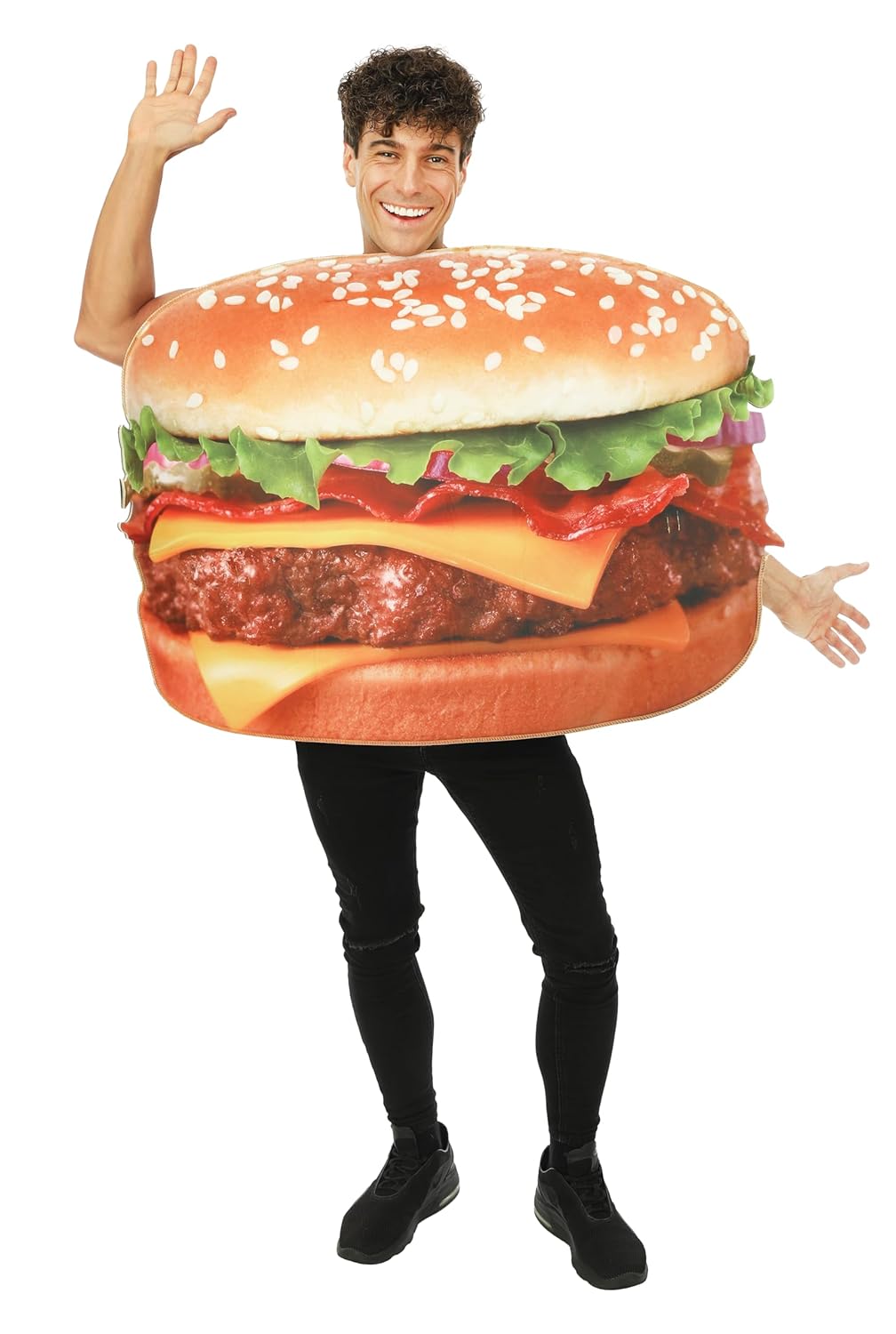 P'TIT CLOWN - 23788 - Costume Buger - Déguisement Hamburger Adulte - Unisexe - Tunique - Parfait pour Carnaval, Halloween, Cosplay, Fêtes Costumées - Polyester - Taille Unique - Multicolore