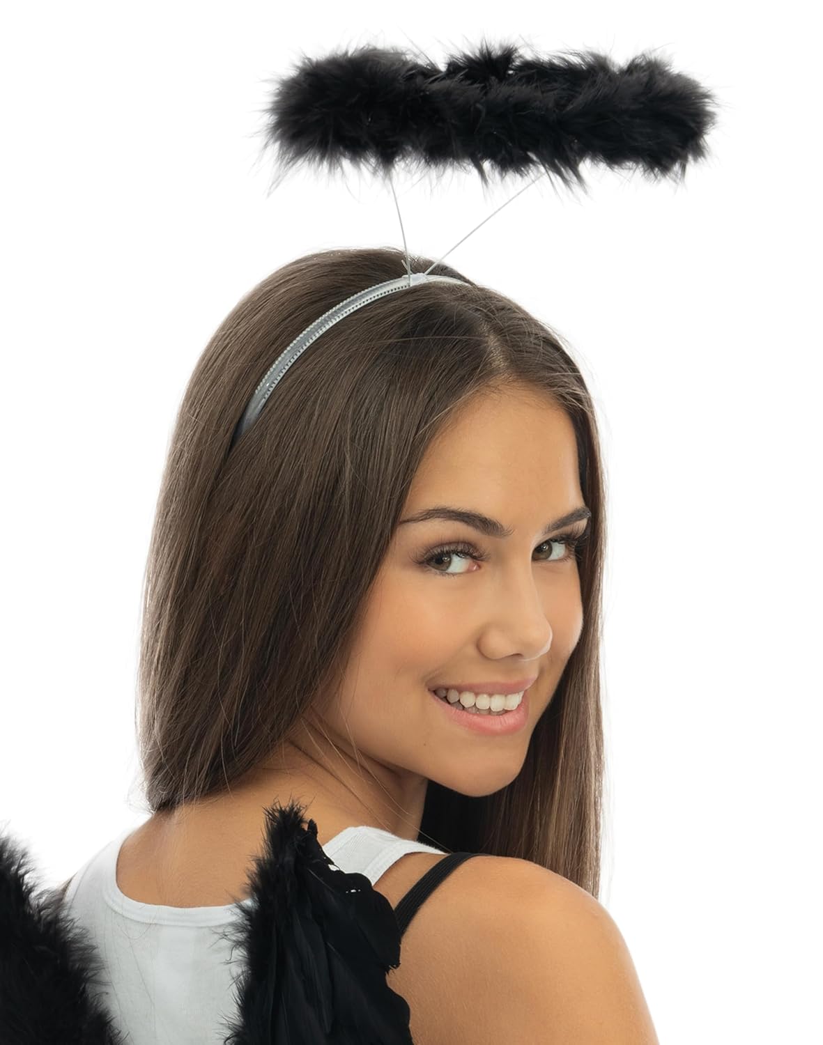 P'TIT Clown - 19561 - Serre-Tête Halo d'ange, Auréole - Angel's Halo - Accessoire de Déguisement - pour Carnaval, Saint Valentin, Fêtes à Thèmes, Nouvel an, Halloween, Noël, Christmas - Noir