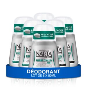 Narta - Déodorant Homme Bille - Pierre d'Alun Efficacité Minérale 48h Sans Alcool - lot de 6 x 50ml
