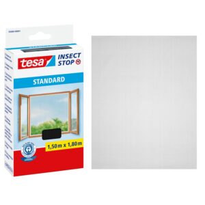 tesa Insect Stop Auto-Agrippant STANDARD pour Fenêtres - Filet Anti-Moustiques Adhésif - Découpable à la Dimension Souhaitée - Anthracite, 150 cm x 180 cm