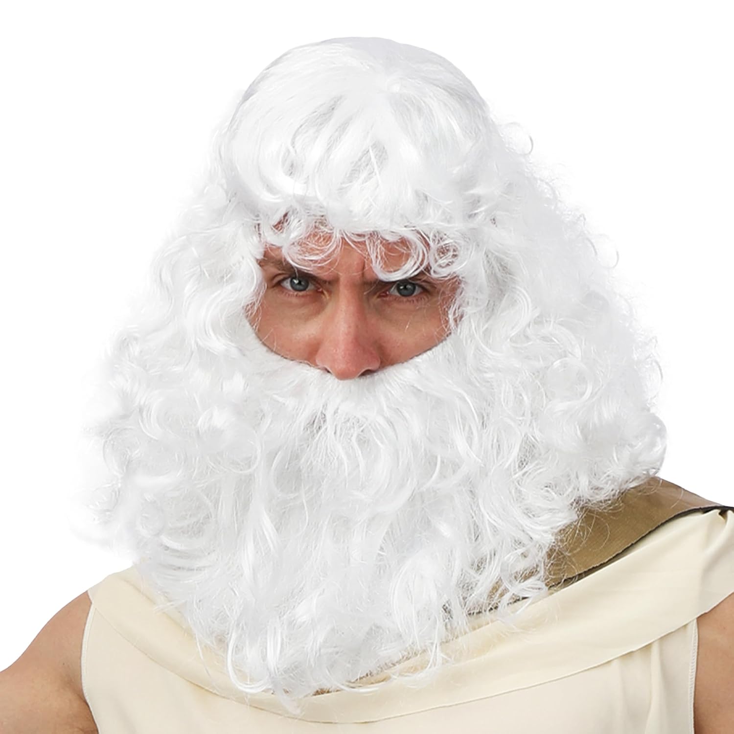 P'TIT CLOWN - 24764 - Perruque et Barbe de Dieu Mythologique - Accessoire Déguisement Carnaval, Fêtes à Thèmes, Soirées Costumées, Cosplay, Spectacle, Halloween - Cheveux Synthétiques - Blanc