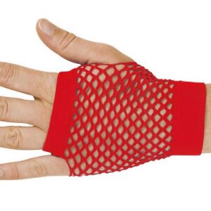 P'tit Clown - 90315 - Mitaines en Résille Courtes Fantaisies - Sans Doigts - Accessoire de Déguisement - Pour Carnaval, Fêtes à Thèmes, Halloween, Nouvel An - Adulte, Taille Unique - Rouge - La Paire