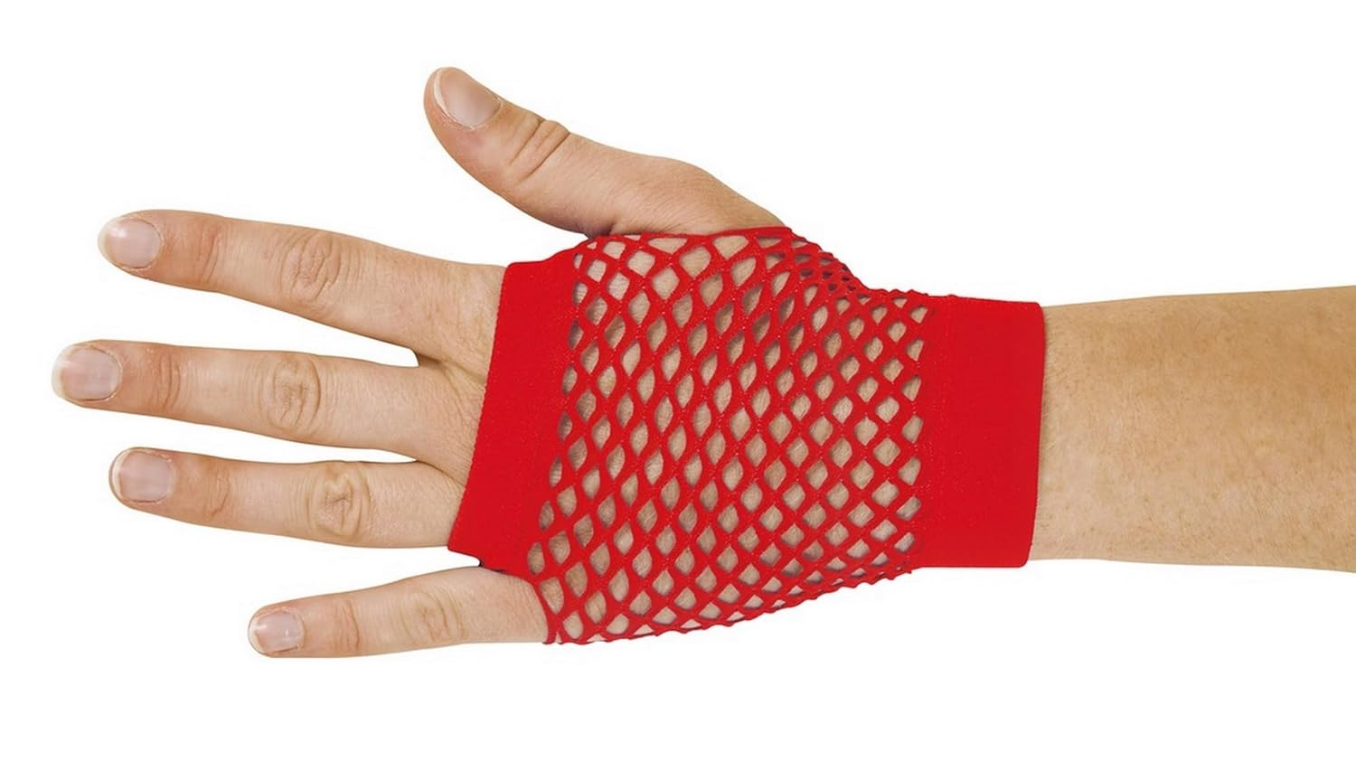 P'tit Clown - 90315 - Mitaines en Résille Courtes Fantaisies - Sans Doigts - Accessoire de Déguisement - Pour Carnaval, Fêtes à Thèmes, Halloween, Nouvel An - Adulte, Taille Unique - Rouge - La Paire