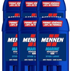 MENNEN - MARINE Deodorant Homme 24H - Stick Large - Sans Alcool - Anti-Traces - 60 ml - Lot de 6