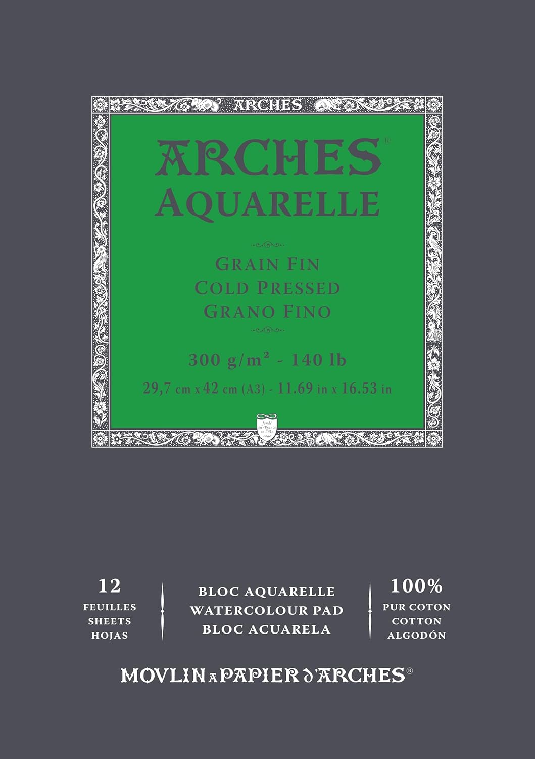 ARCHES Aquarelle — Bloc 12 feuilles 29,7x42 cm 300 g/m²