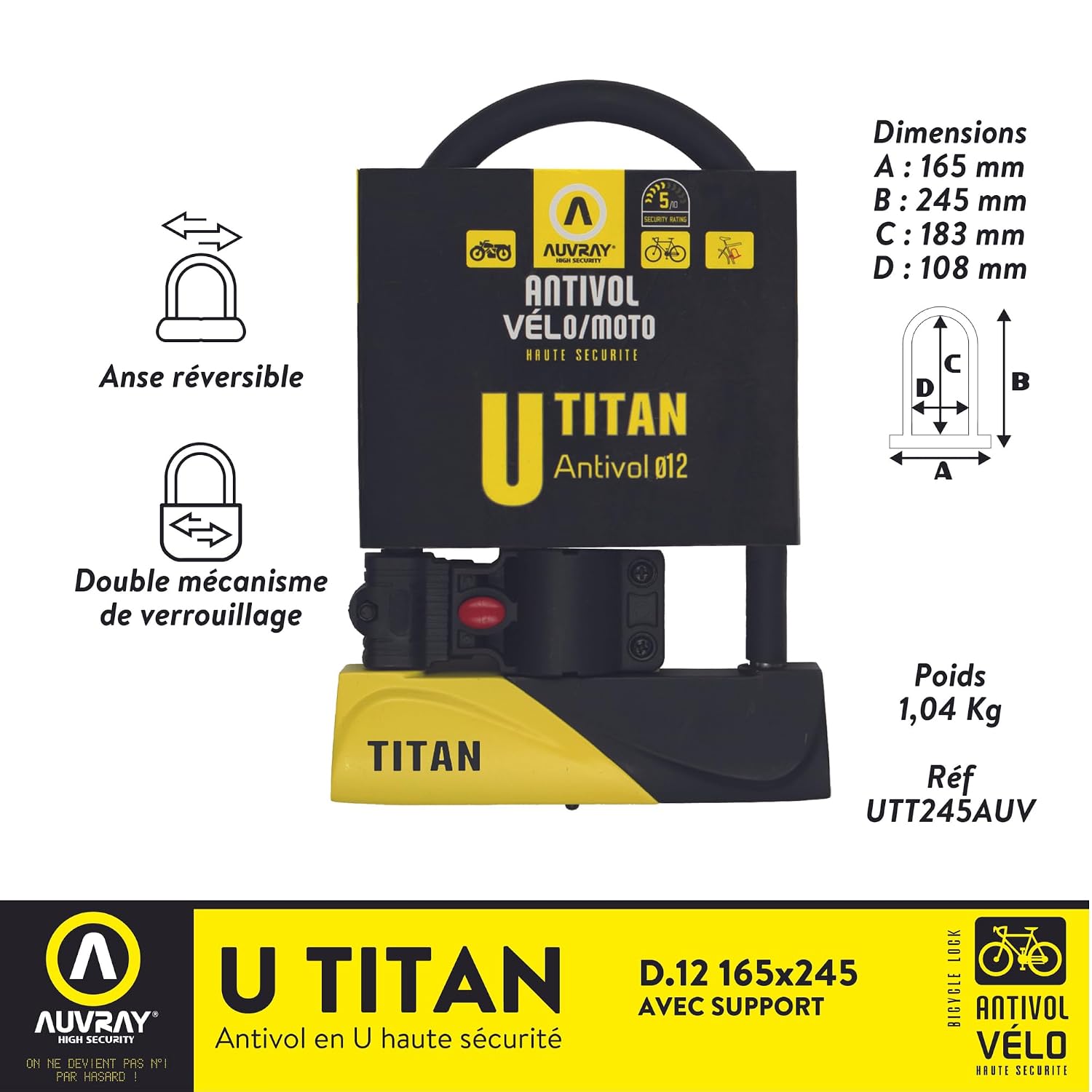 AUVRAY Titan 245 — Antivol U avec support – Image 2