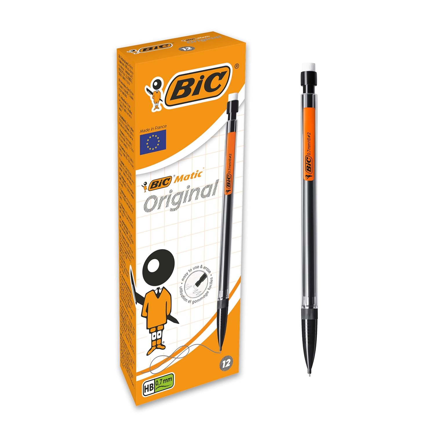 BIC Matic Original Porte-Mines 0,7 mm HB, Facile à utiliser, Pour l'Ecole, au bureau ou à la Maison, Boîte de 12