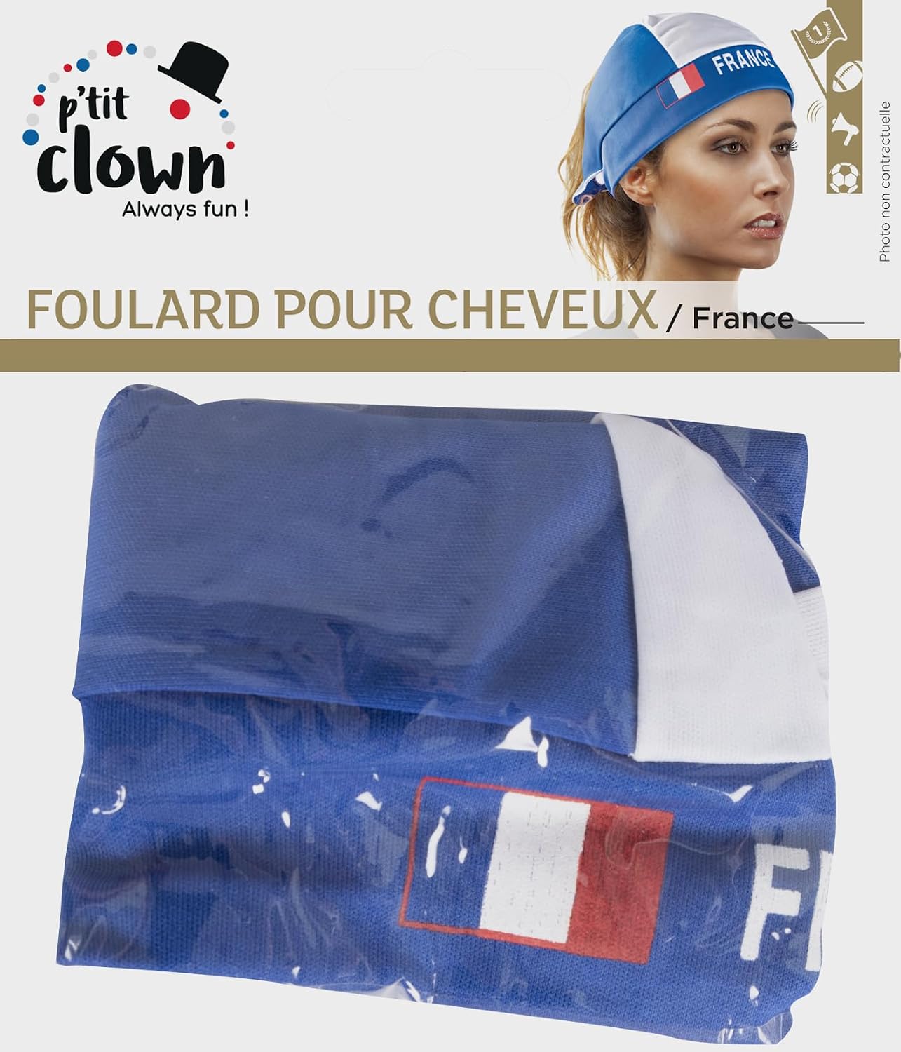 P'TIT CLOWN — Foulard pour cheveux Bleu Blanc Rouge – Image 2