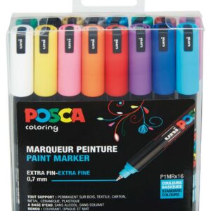 Uni-Ball 181716 - Marqueur POSCA avec pointe calibrée, set de 16 pièces