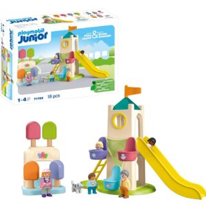 Playmobil 71703 Junior : Aire de Jeux avec Toboggan géant - Comprenant Un Stand de Glace, Un Toboggan et Une Grande Roue - Jouet fabriqué à partir de matière d'origine végétale - Dès 12 Mois