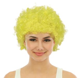 P'TIT CLOWN - 68003 - Perruque Courte Frisée - Short Curly Wig - Accessoire de Déguisement - Carnaval, Supporters, Evènements Sportifs - Cheveux Synthétiques - Unisexe - Jaune