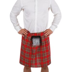 P'TIT CLOWN - 25120 - Kilt d'Écossais - Scottish Kilt, Tartan - Parfait pour Carnaval, Soirées Costumées, Fêtes à Thèmes, Saint Patrick's Day, Ecosse - Adulte Homme - Rouge à Carreaux - Taille Unique