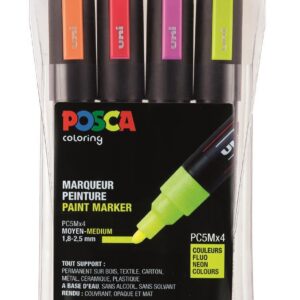 POSCA Set 4 MARQUEURS PC5M Pochette Fluo