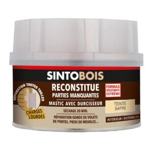 SINTOBOIS - Pâte à Bois Charges Lourdes - Reconstitue les Parties Manquantes - Passages Fréquents et Charges Lourdes - Intérieur et Extérieur - Sec en 20min - Sapin - Technique Professionnelle - 550g