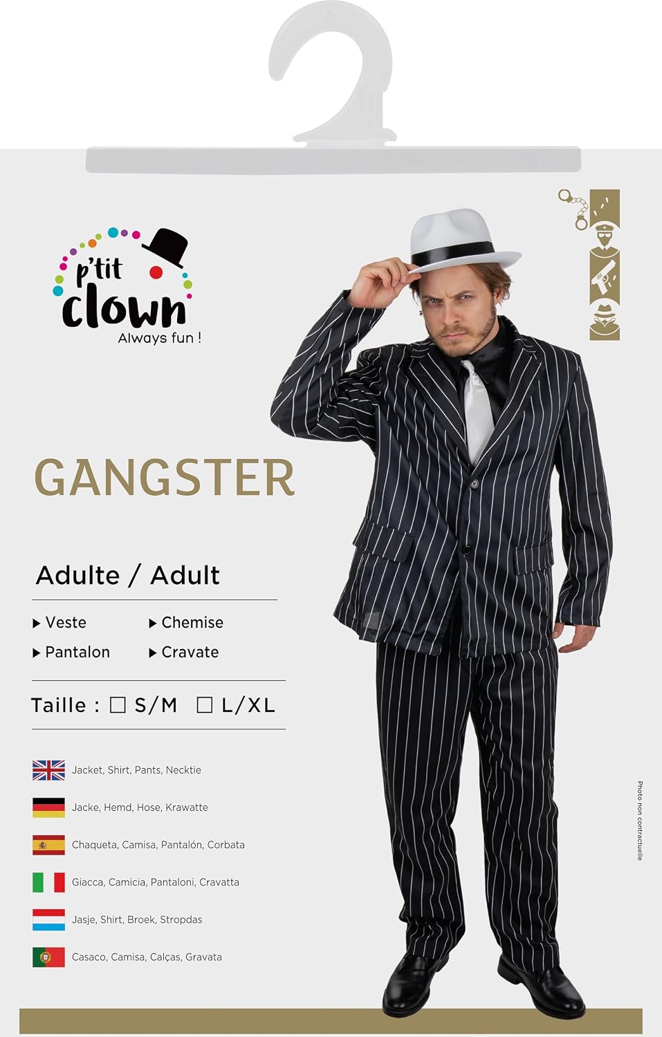 P'TIT CLOWN — Déguisement de Gangster Adulte Homme S-M – Image 3