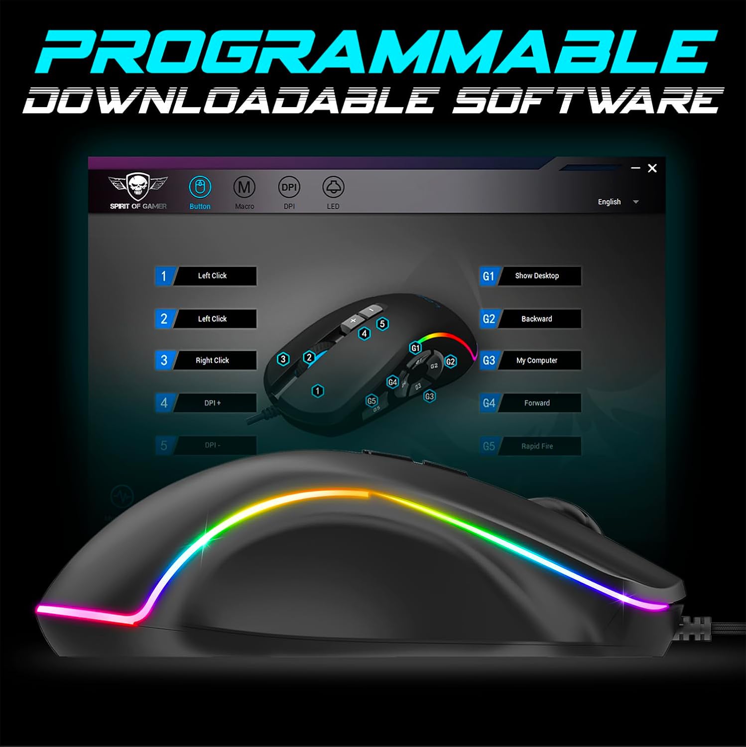 SPIRIT OF GAMER Elite M30 — Souris Gamer Filaire 12800 DPI – Image 3