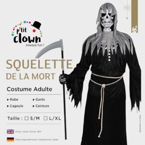 Alternative view of P'TIT CLOWN — Costume Squelette de la Mort Adulte S/M