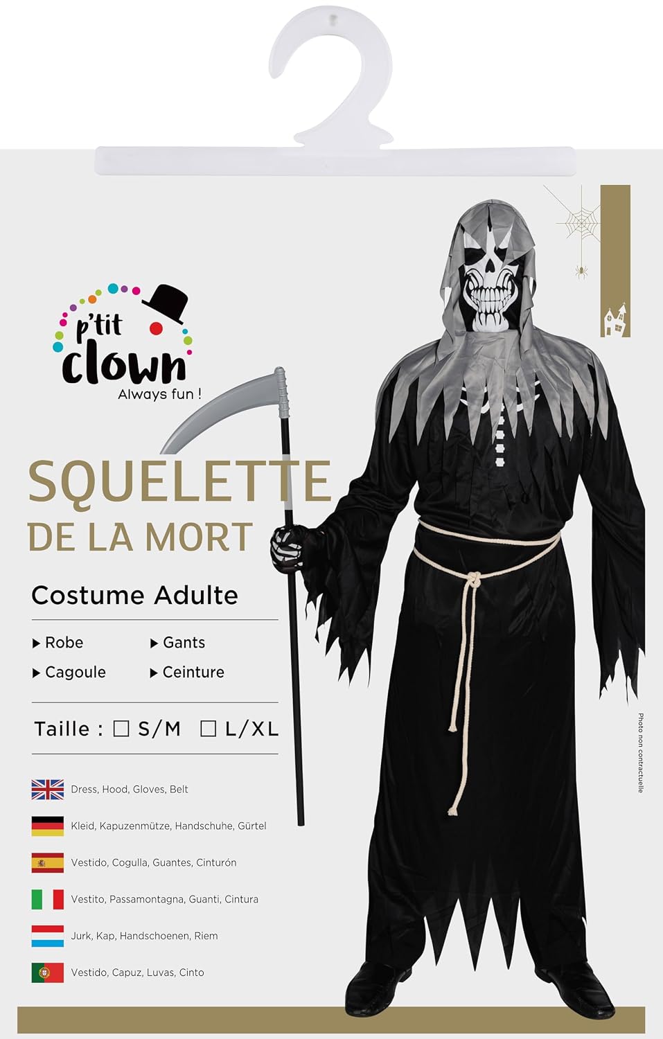 P'TIT CLOWN — Costume Squelette de la Mort Adulte S/M – Image 2
