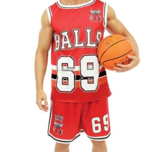 P'TIT CLOWN - 23808 - Déguisement Basketteur Adulte - Costume Sportif Humour, Drôle - Tenue Basket, Carnaval, Fêtes Costumées, Halloween, Soirées à Thème - Polyester - Rouge