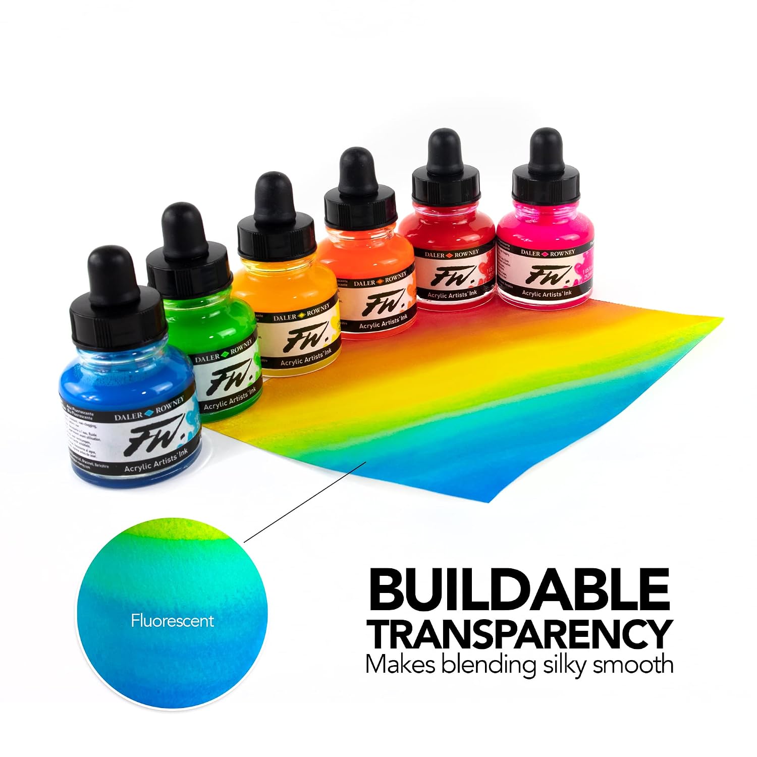 DALER ROWNEY FW — Set d'encres acryliques fluo 6 x 29,5 ml – Image 4