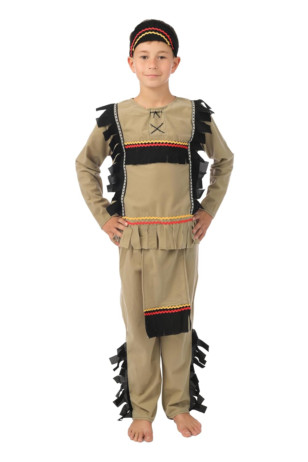 P'TIT CLOWN - 88145 - Déguisement Enfant Luxe Indien - Native American Boy Suit - Costume pour Carnaval, Fêtes et Evènements à Thèmes, Halloween, Soirées Costumées, Anniversaire - Taille 10/12 ans