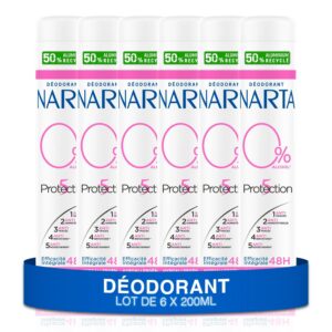 NARTA - Déodorant Femme - Protection 5 SprayEfficacité Intégrale 48h Sans Alcool Hypoallergénique - lot de 6x200ml