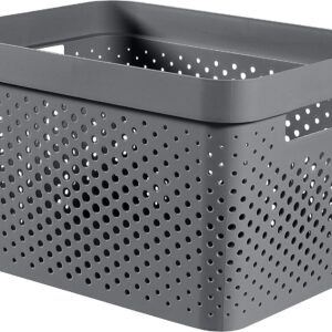 CURVER Panier de Rangement Infinity 17L Recyclé - Rangement Multiusage, Empilable et Emboîtable - 35,5 x 26,2 x 21,9 cm - Gris Anthracite